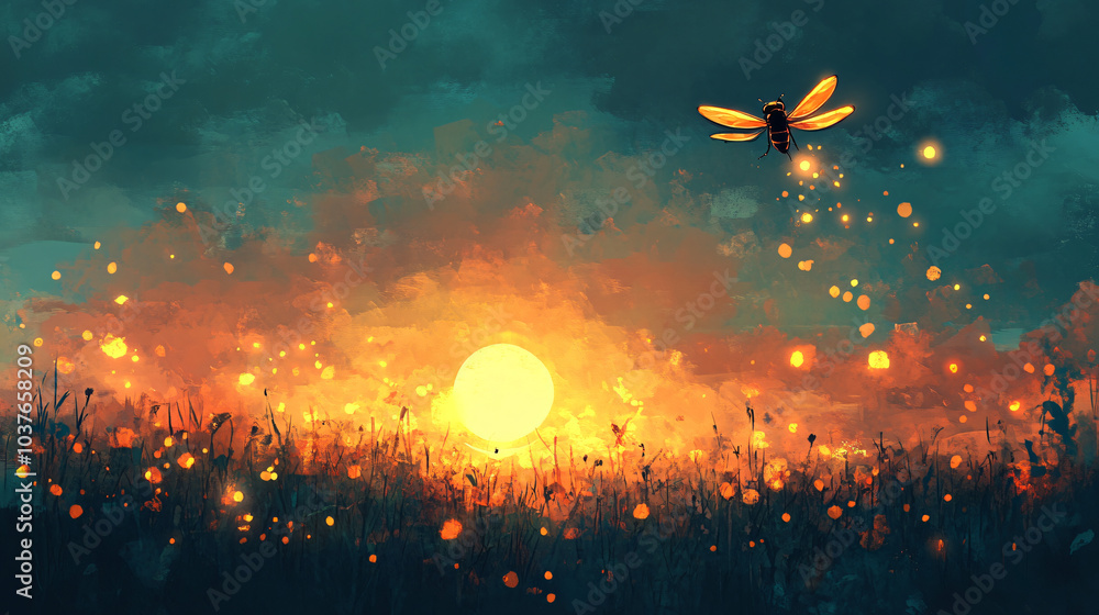 A firefly lighting up the evening sky A firefly lighting up the evening sky