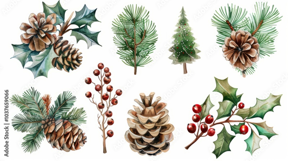 Pine Branches and Cones with Berries Pine Branches and Cones with Berries