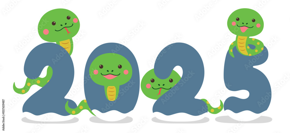 Fototapeta premium 年賀状素材 巳年 蛇イラスト 2025