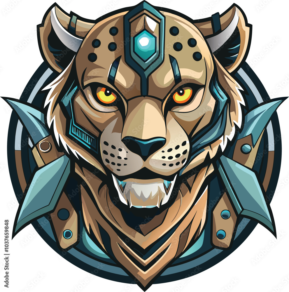 Fototapeta premium Cybernetic Cheetah Warrior Emblem Design