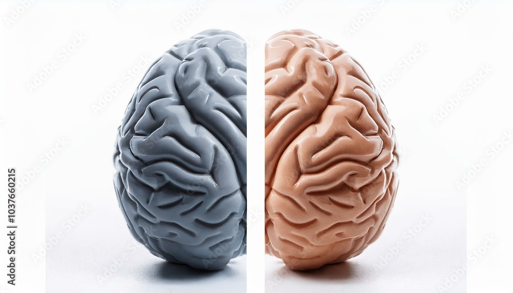 Human brain on white background, left and right side concept. Generative AI Human brain on white background, left and right side concept. Generative AI