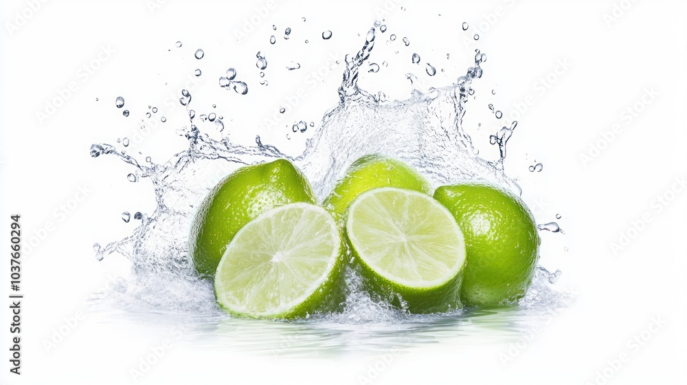 Limes Splashing in Water Limes Splashing in Water