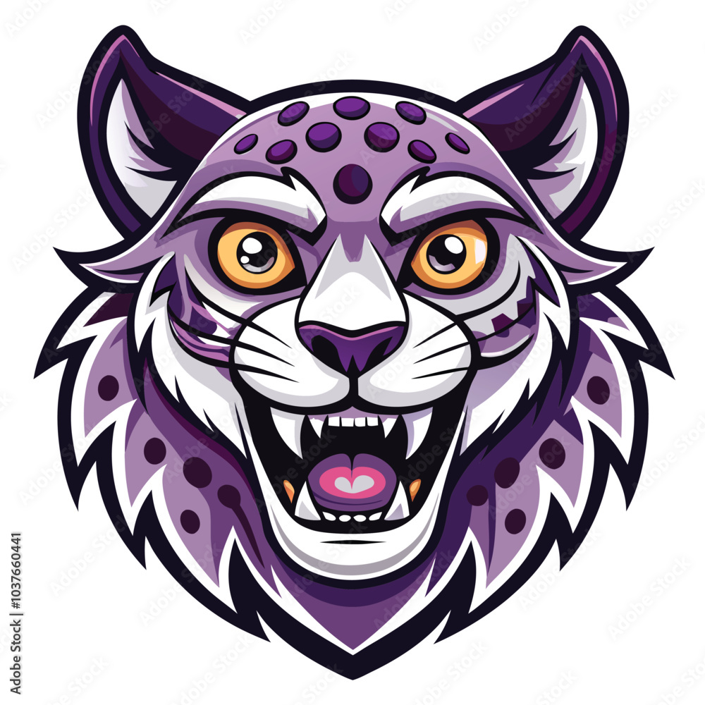 Fototapeta premium Purple Spotted Feline Mascot Cartoon Illustration