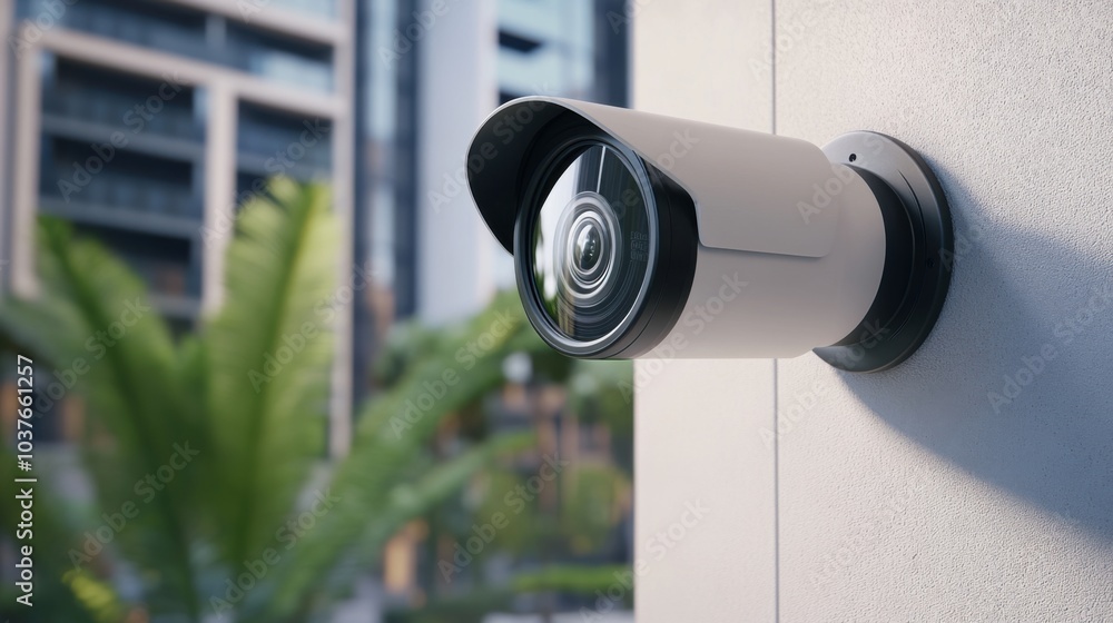 Surveillance camera mounted on a wall with a blurred background. Security and protection. Surveillance camera mounted on a wall with a blurred background. Security and protection.