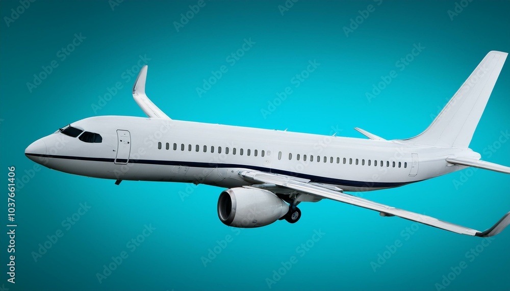 Side view of a white commercial jet airplane on clear background. Travel concept. 3D Rendering Side view of a white commercial jet airplane on clear background. Travel concept. 3D Rendering