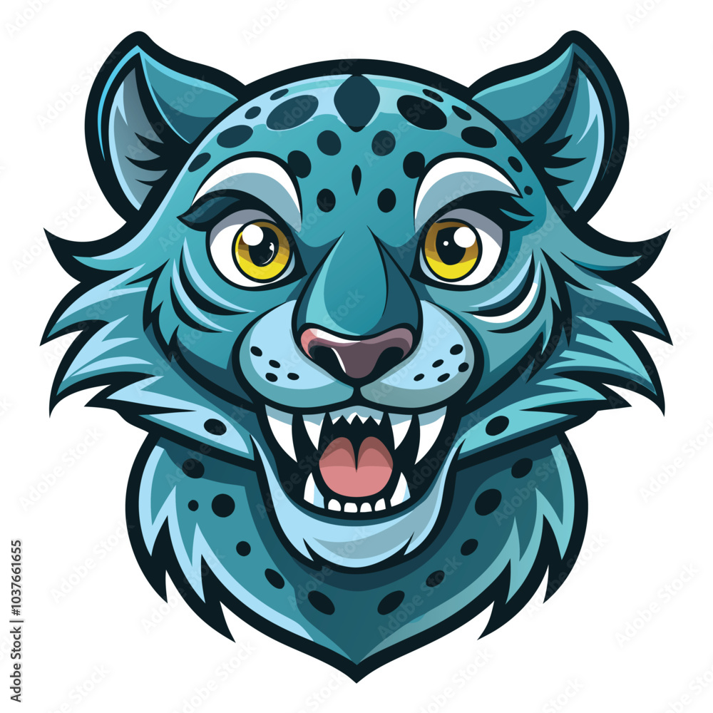 Obraz premium Blue Feline Cartoon Mascot Head with Spots
