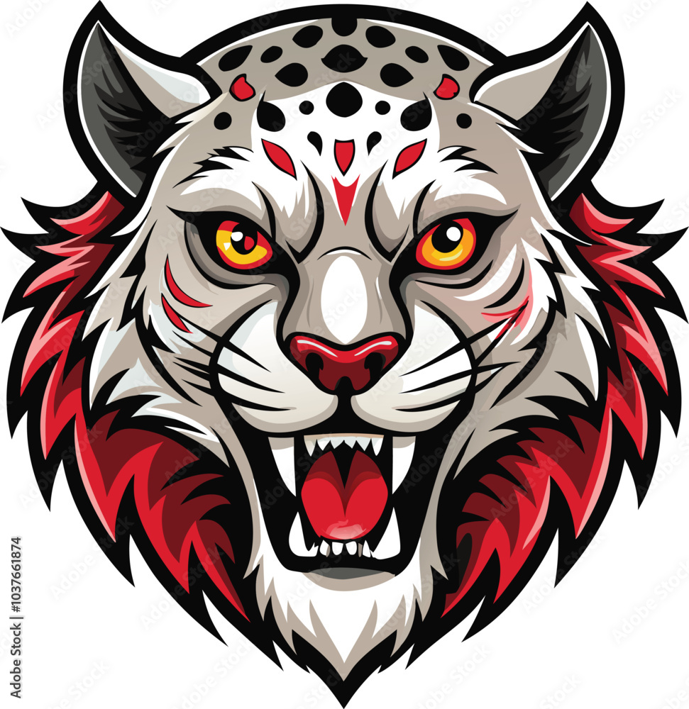 Fototapeta premium Snow Leopard Head Illustration Fierce Wild Animal