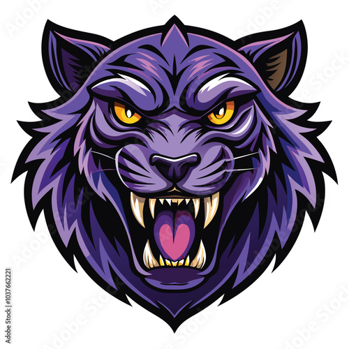 Purple Feline Predator with Fierce Snarl