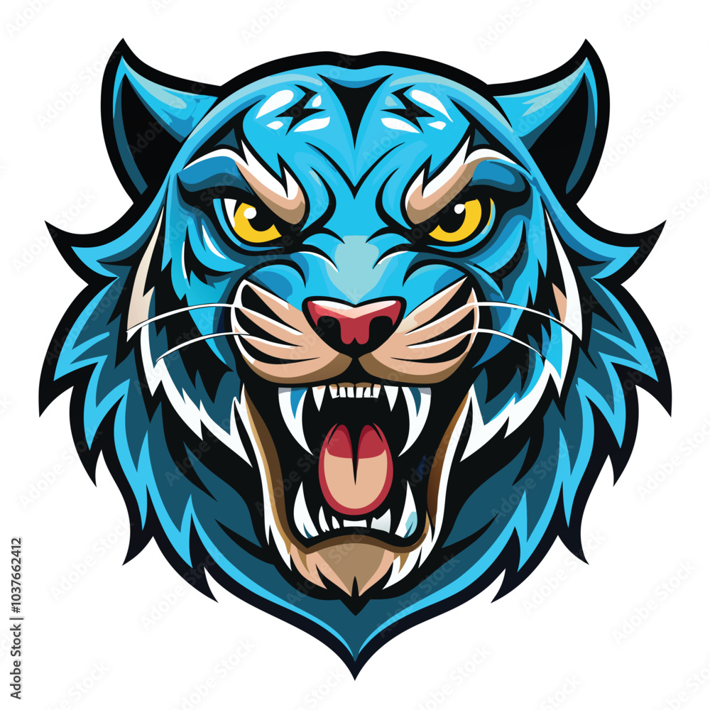 Obraz premium Blue Tiger Head Mascot Design Illustration
