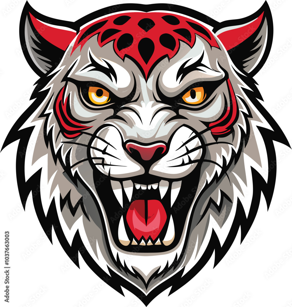 Obraz premium Ferocious White Tiger Head with Red Markings