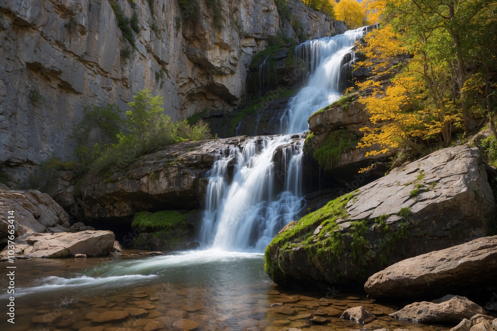 Fototapeta premium Waterfall in rock mountains