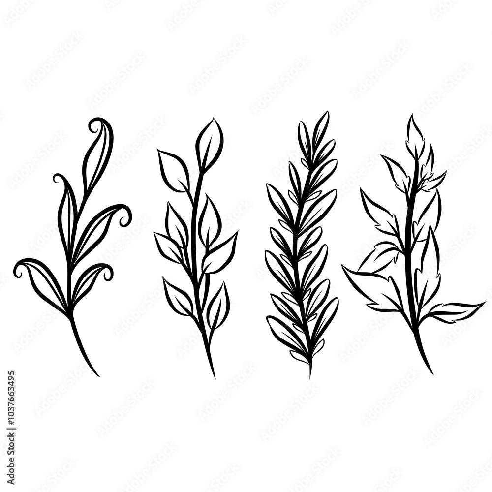 Naklejka premium black and white silhouettes of plants