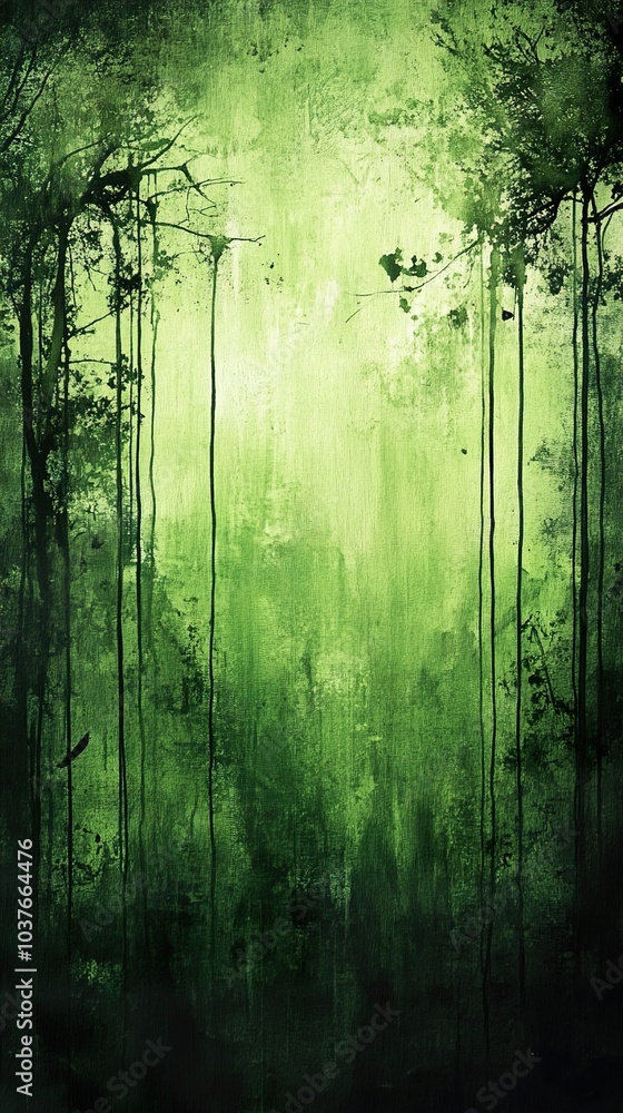 Abstract Green Forest Landscape Painting - Nature Art Abstract Green Forest Landscape Painting - Nature Art