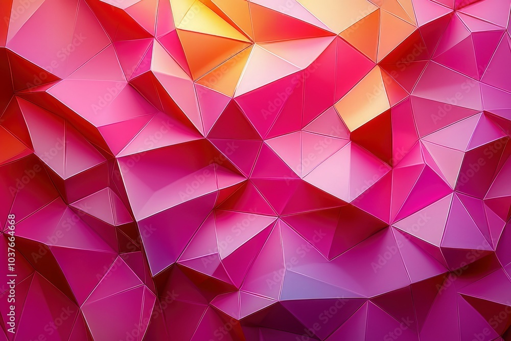 Fototapeta premium Abstract Geometric Pattern with Interlocking Triangles in Pink and Orange Hues