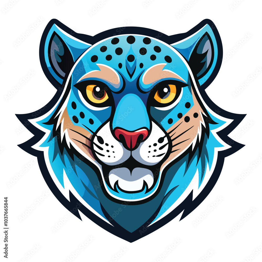 Fototapeta premium Blue Cheetah Mascot Head Cartoon Illustration