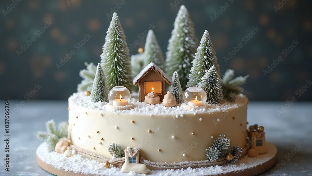 winter style cake with elegant decoration winter style cake with elegant decoration