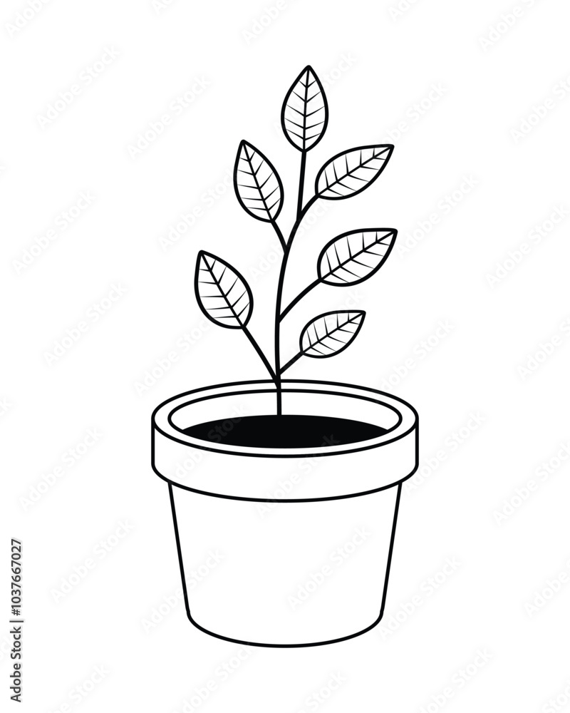 Vector Simple Potted Plant In A Pot Vector Simple Potted Plant In A Pot