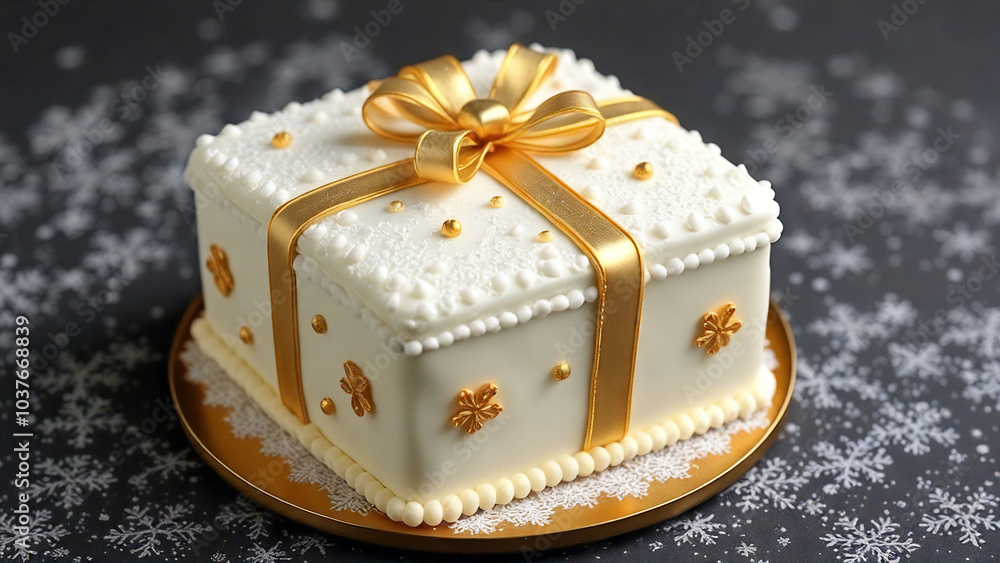 winter style cake, gift-shaped, with elegant decoration winter style cake, gift-shaped, with elegant decoration
