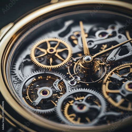 Close-up of an intricate mechanical watch showcasing golden gears and precision craftsmanship.