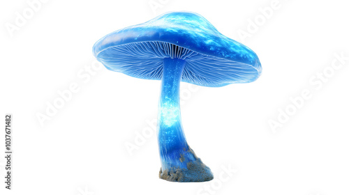 Vibrant blue mushroom with a tall slender stem photo