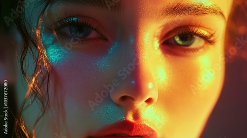 Intense Close-Up Portrait of a Woman with Dramatic Lighting