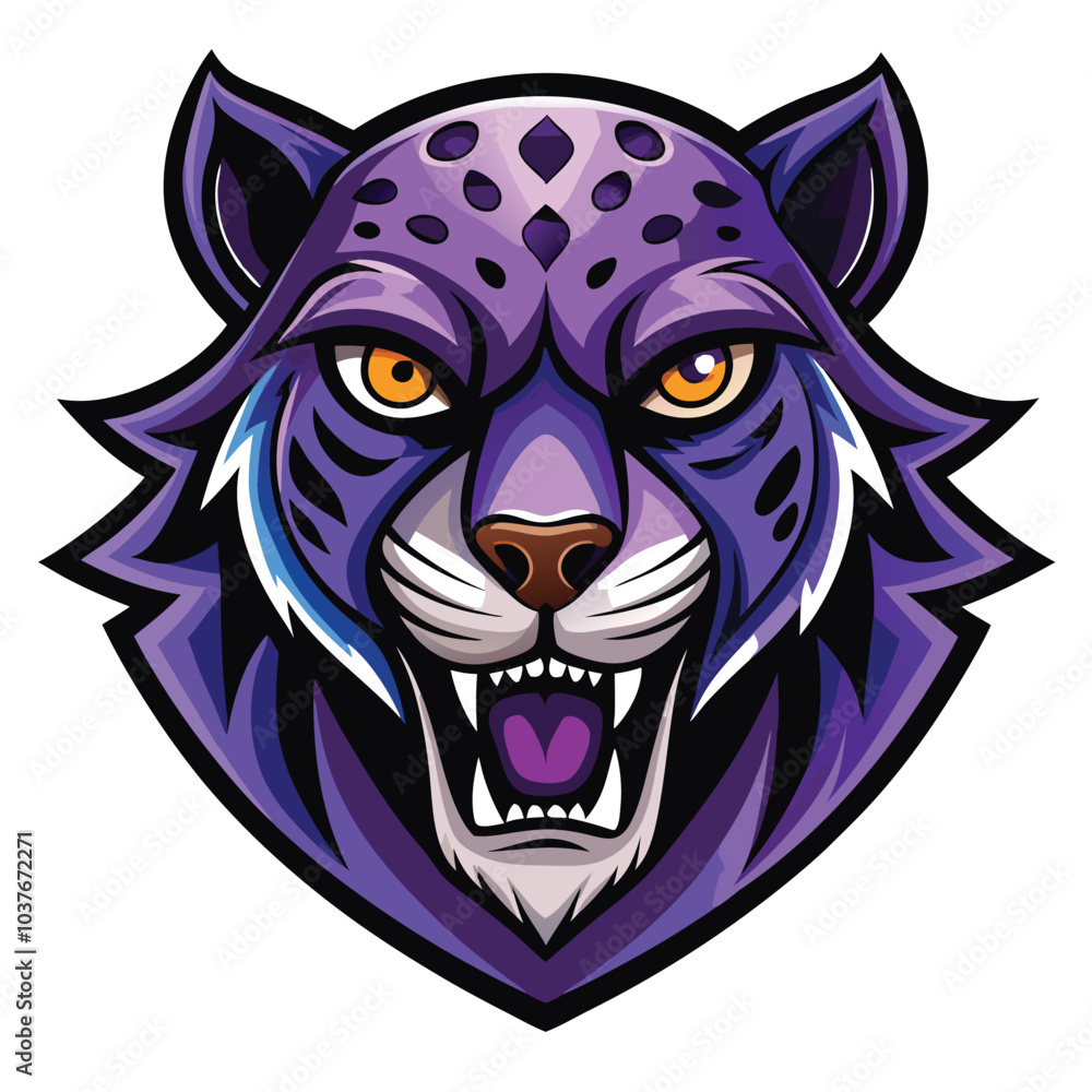 Fototapeta premium Purple Feline Mascot Head Roaring Fiercely
