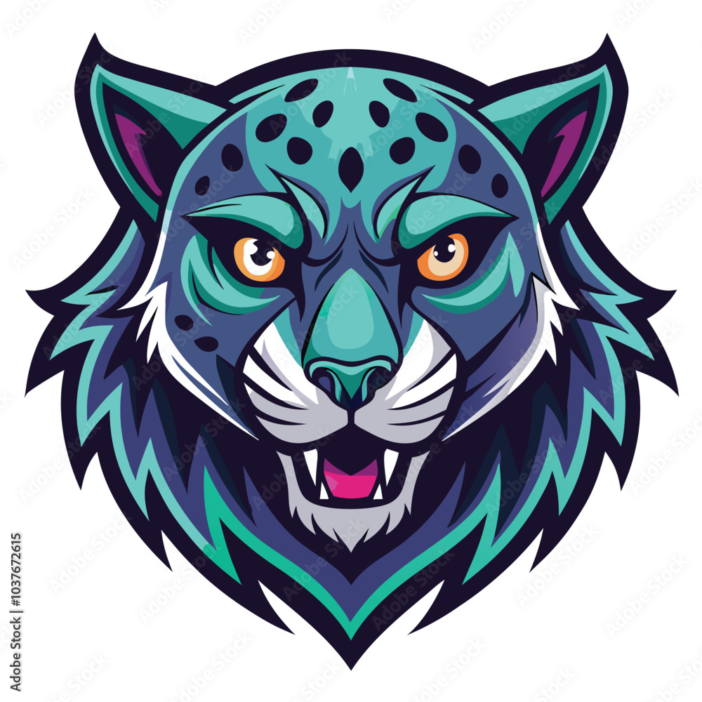 Fototapeta premium Neon Blue Snow Leopard Mascot Design Illustration