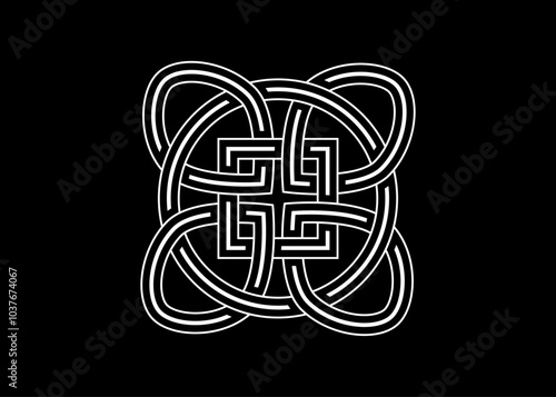 celtic knot georgian style isolated on black background. vector illustration.