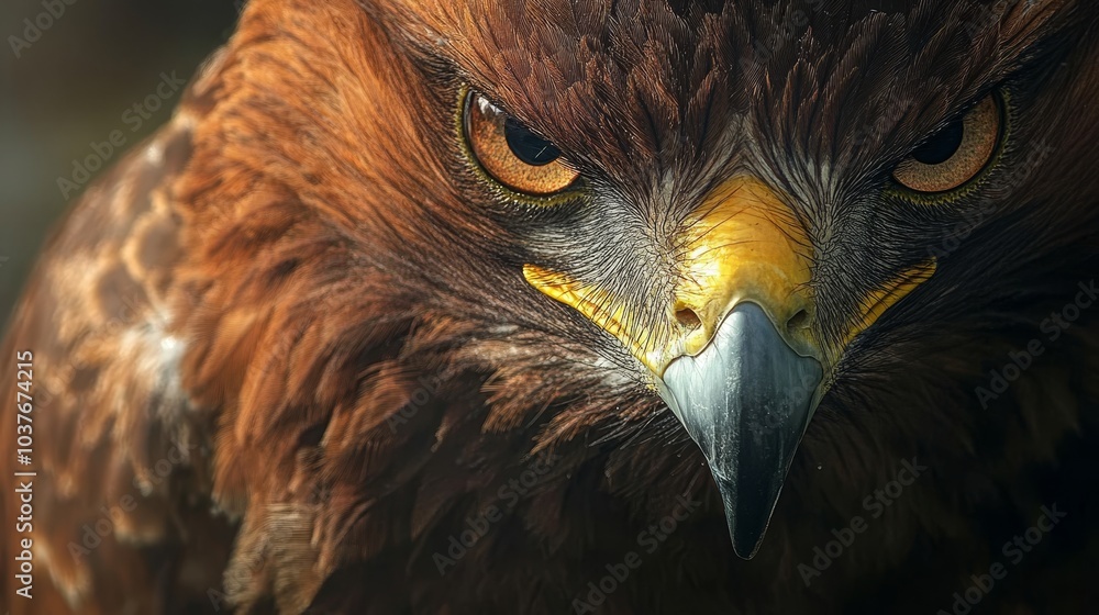 Fototapeta premium Nature's Sniper-A Raptor's Keen Eyesight, A Close-Up of a Raptor : Concept of predatory nature, hunting instincts, keen eyesight, animal intelligence, determination, focus, journey of life, survival, 