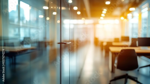 Wallpaper Mural Office Interior with Glass Wall and Blurred Background Torontodigital.ca