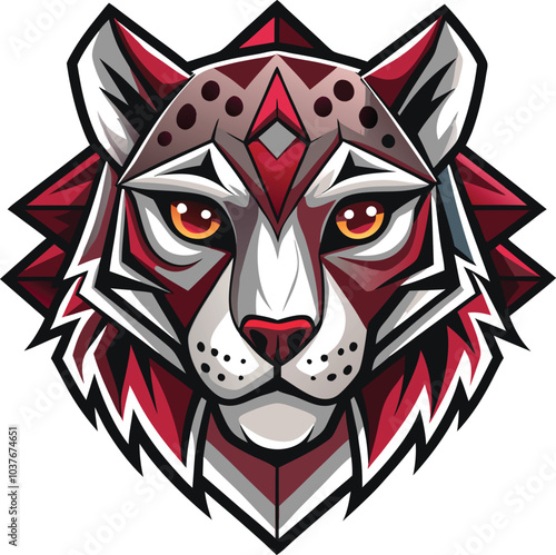 Wallpaper Mural Red Geometric Snow Leopard Head Illustration Torontodigital.ca