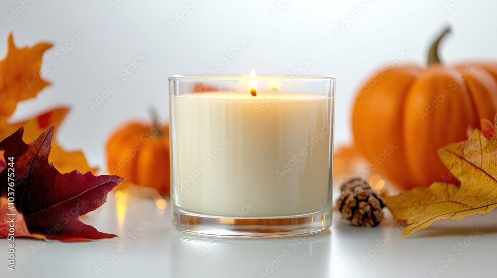Autumn Scented Candle with Pumpkin and Leaves Autumn Scented Candle with Pumpkin and Leaves