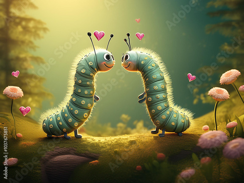 two lovestruck caterpillars photo