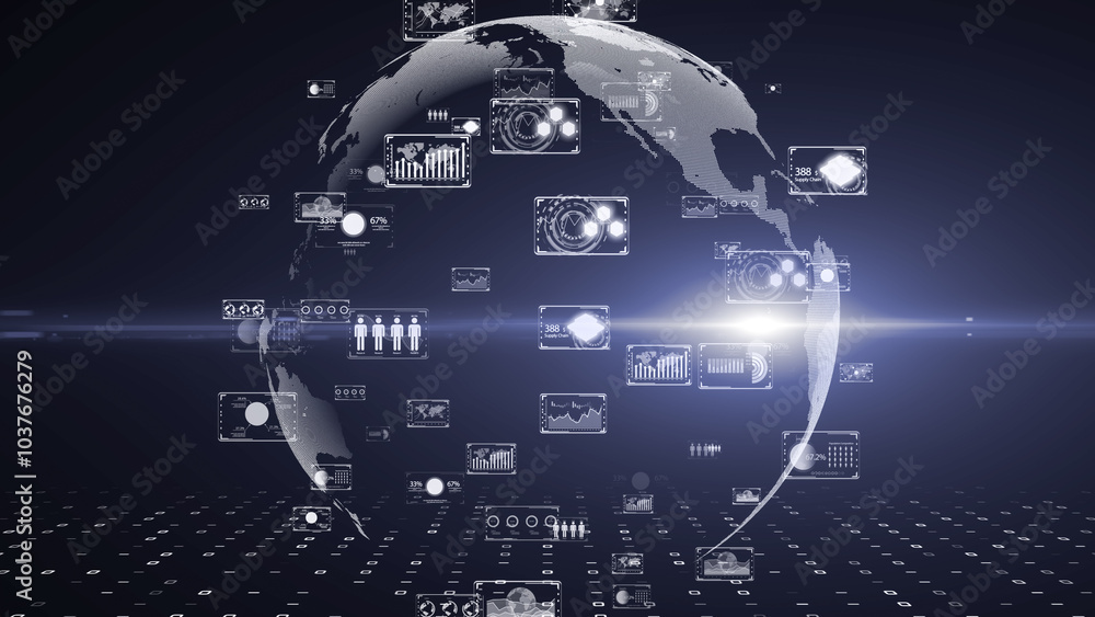 Abstract visualization of a digital planet Abstract visualization of a digital planet