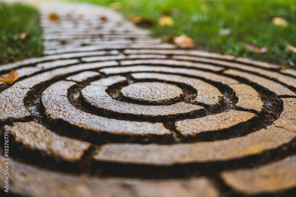 Close-up of a Circular Stone Path in a Garden Close-up of a Circular Stone Path in a Garden