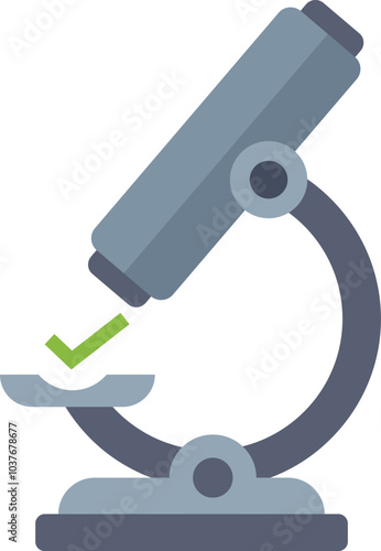Microscope icon illustrating a positive result, with a green check mark