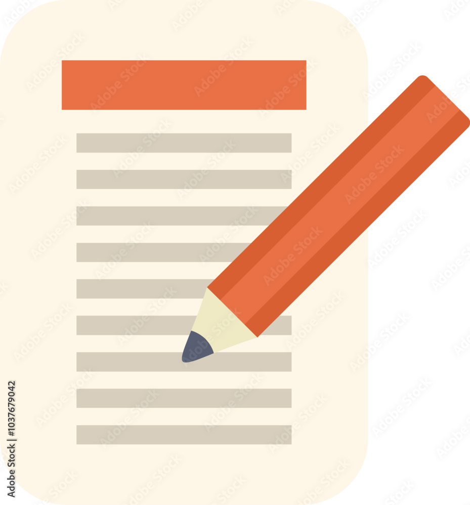 This icon features an orange pencil writing on a lined piece of paper This icon features an orange pencil writing on a lined piece of paper