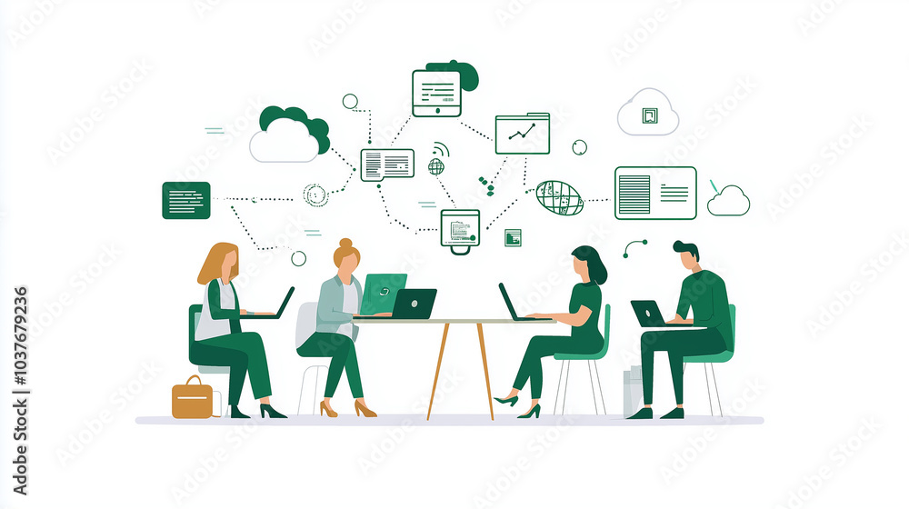A Business Communication Themed Picture: Digitalization, Cybersecurity, Cloud Computing, Web Service, SAAS, IT A Business Communication Themed Picture: Digitalization, Cybersecurity, Cloud Computing, Web Service, SAAS, IT