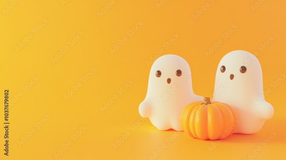 Cute Halloween Ghosts with Pumpkin Cute Halloween Ghosts with Pumpkin