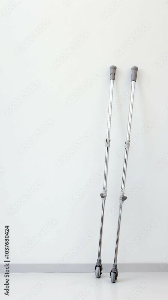 Pair of Crutches Against White Wall Pair of Crutches Against White Wall