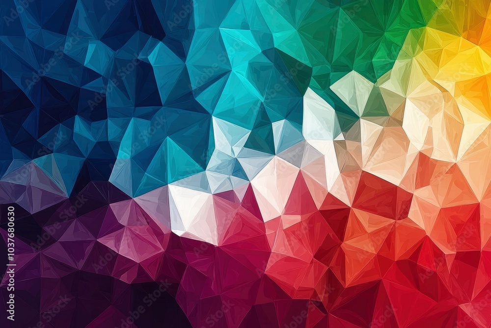 Obraz premium Abstract Geometric Pattern of Interlocking Triangles in a Spectrum of Colors
