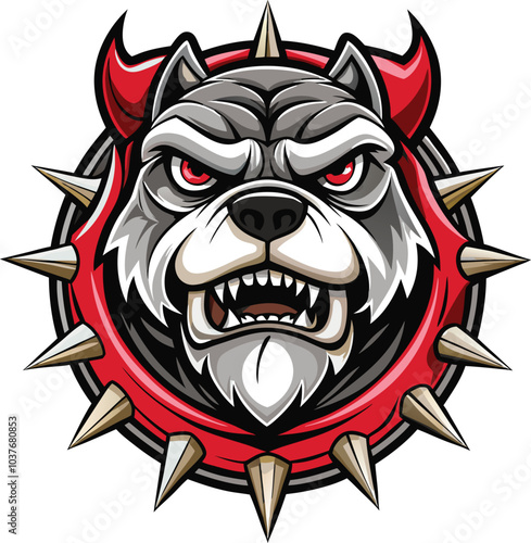 Aggressive Bulldog with Spiked Collar and Horns