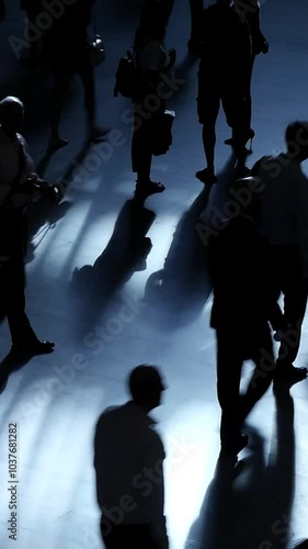 Silhouettes of Diverse Groups of People Walking in a Vibrant Modern Urban Environment