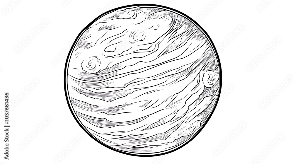 A planet drawn with minimal detail, focusing on the main round shape and a few lines to show texture. Suitable for a coloring page for young kids