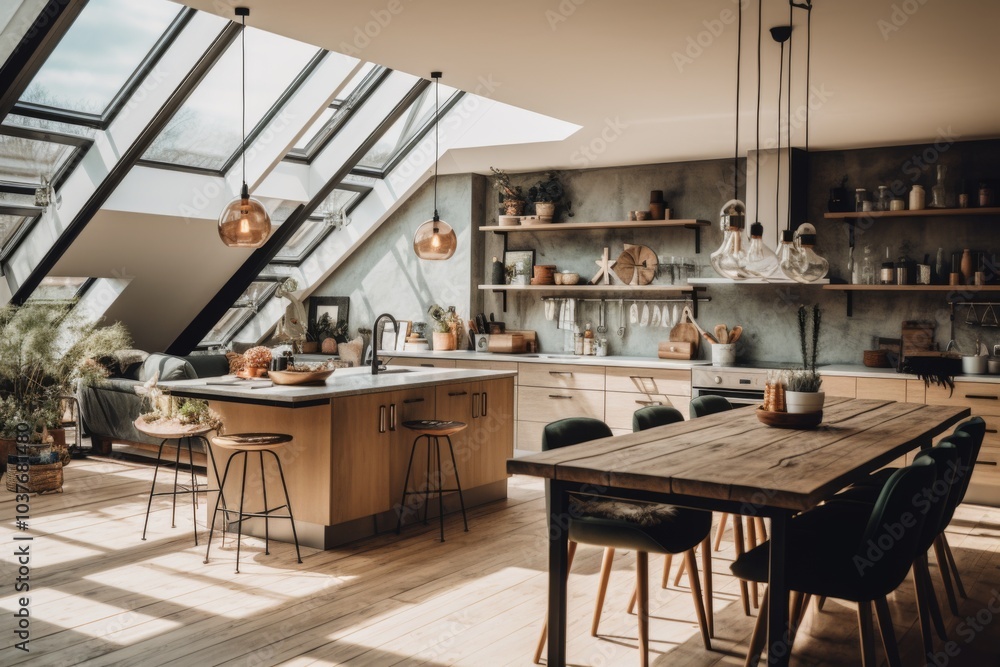 Interior of a loft apartment kitchen Interior of a loft apartment kitchen