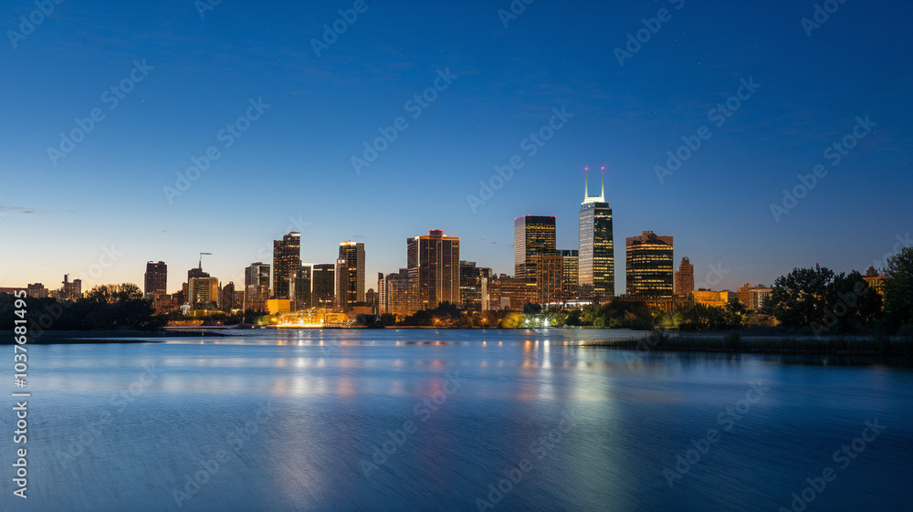 City Skyline Reflections in Twilight Water City Skyline Reflections in Twilight Water