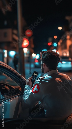 Security Guard Checking ID at Night