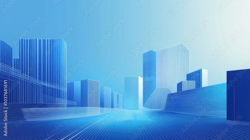 3D linear illustration of urban architectural design featuring a modern abstract background element 3D linear illustration of urban architectural design featuring a modern abstract background element