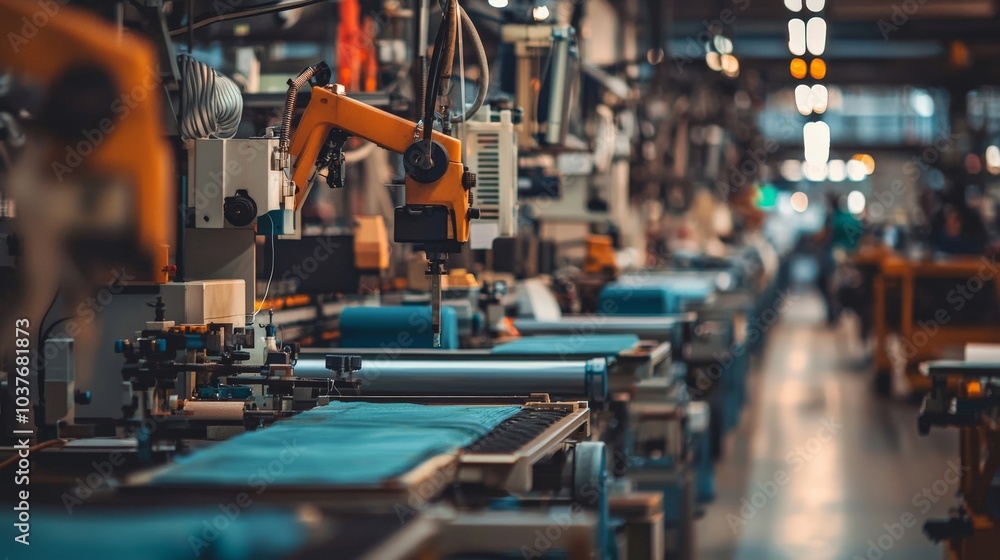 A factory in a developing country producing goods for a global brand, highlighting the impact of global supply chains A factory in a developing country producing goods for a global brand, highlighting the impact of global supply chains