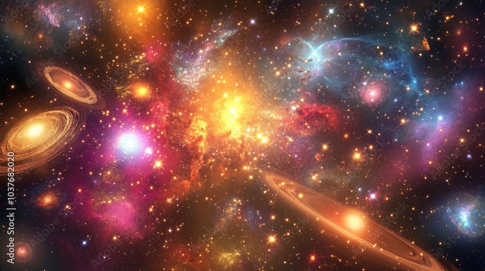 Obraz premium Outer space art featuring a beautiful composition of bright stars nebulas and galaxies in a 3D cartoon rendering